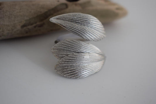 Narkissos II ring Greek hammered jewelry with elegant double-leaf design, available in gold, silver, and rose gold plated.