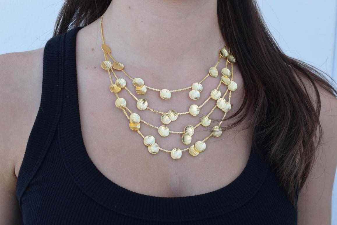 Kypros2 Necklace – Handmade Greek hammered jewelry with layered hammered disc design, available in 18K gold and silver plated.