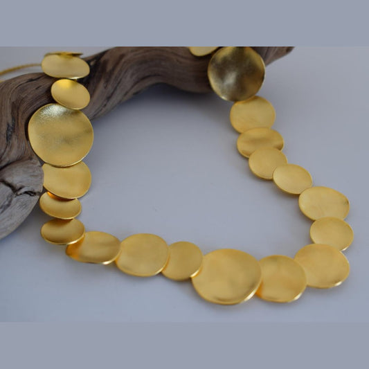 Mycenae necklace – Greek hammered jewelry – 18K gold or silver plated, also available in rose gold, hammered disc design