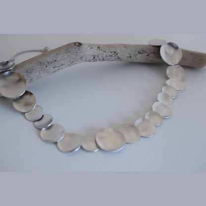 Mycenae necklace – Greek hammered jewelry – 18K gold or silver plated, also available in rose gold, hammered disc design