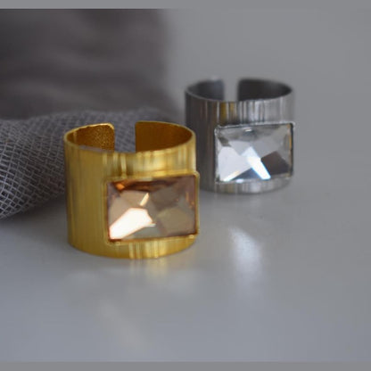 onio rings Greek hammered jewelry 18K gold plated with crystal