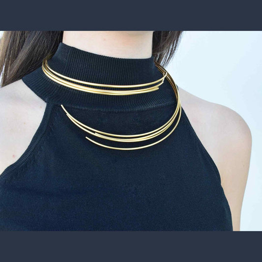 Delphi Necklace – Handmade Greek Hammered Jewelry in 18K gold or silver plated with sculptural curved lines inspired by ancient Greek harmony.