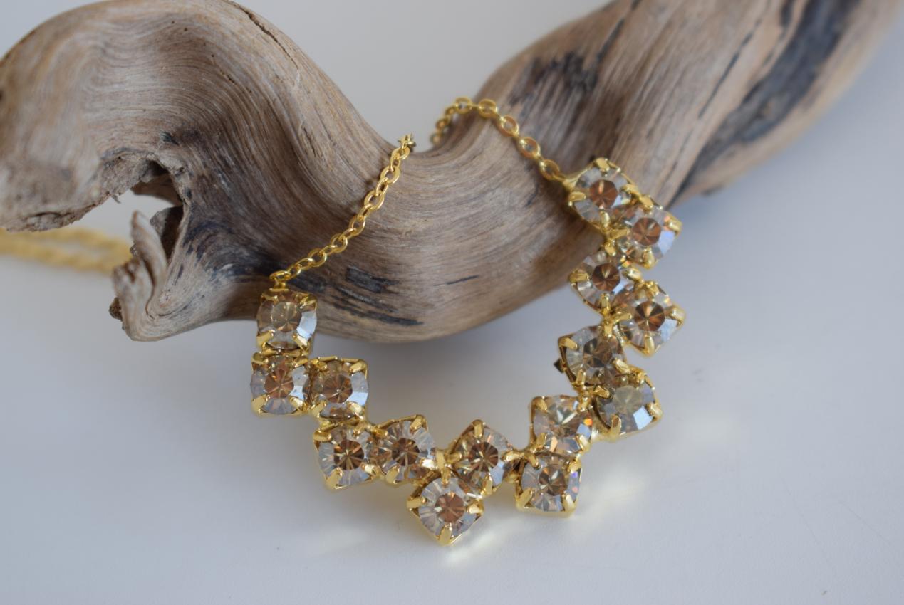 Asteria Necklace – Handmade Greek Hammered Jewelry in 18K gold or silver plated with shimmering Swarovski crystals inspired by the goddess of the stars.