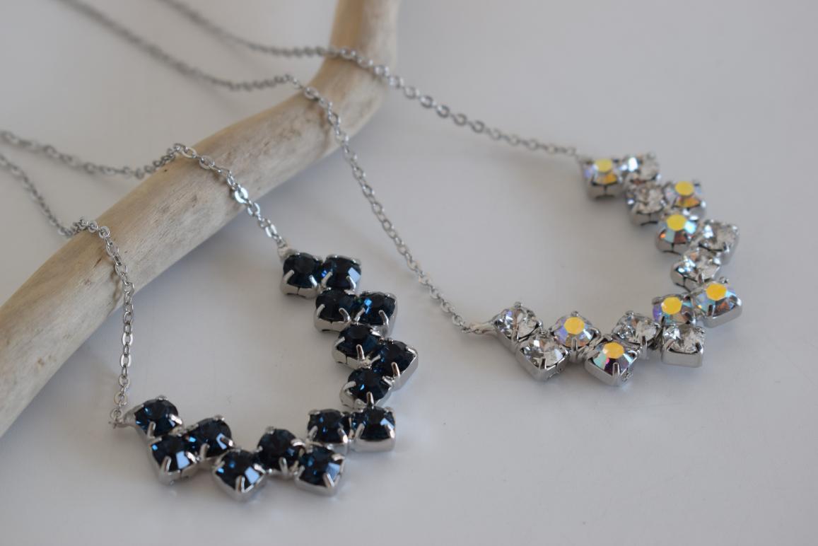 Asteria Necklace – Handmade Greek Hammered Jewelry in 18K gold or silver plated with shimmering Swarovski crystals inspired by the goddess of the stars.