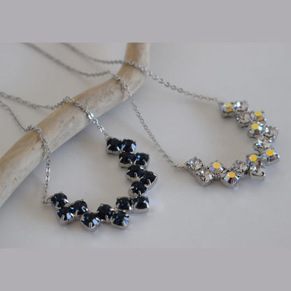 Asteria Necklace – Handmade Greek Hammered Jewelry in 18K gold or silver plated with shimmering crystals inspired by the goddess of the stars.