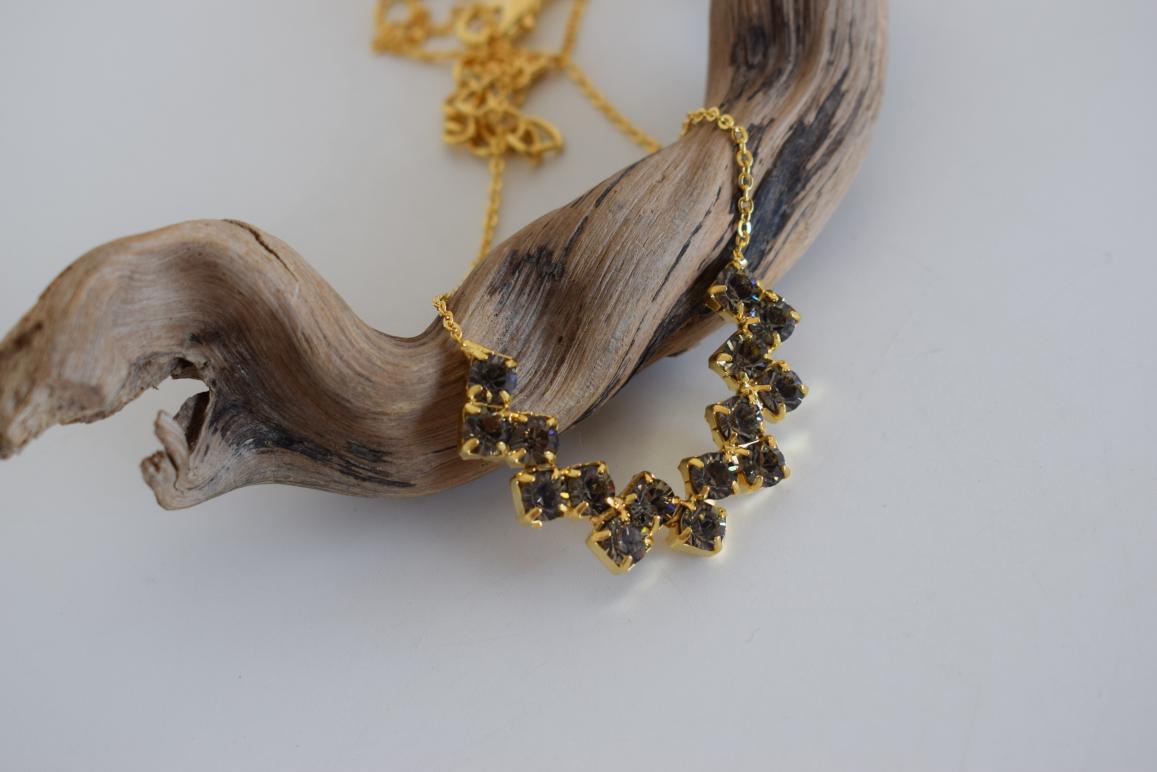 Asteria Necklace – Handmade Greek Hammered Jewelry in 18K gold or silver plated with shimmering Swarovski crystals inspired by the goddess of the stars.