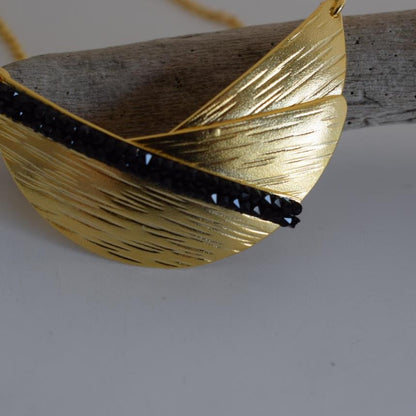 Handmade Eclipse necklace with hammered half-moon design and  crystals, Greek hammered jewelry available in 18K gold, silver and rose gold plating.