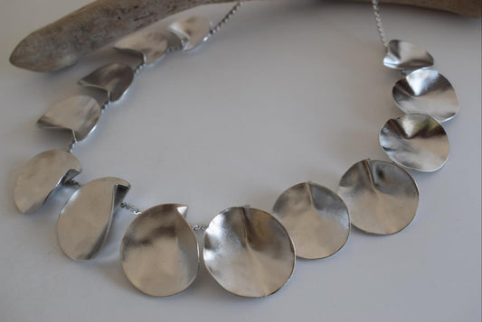Amphitrite necklace – Greek hammered jewelry – available in 18K gold, silver, and rose gold plating