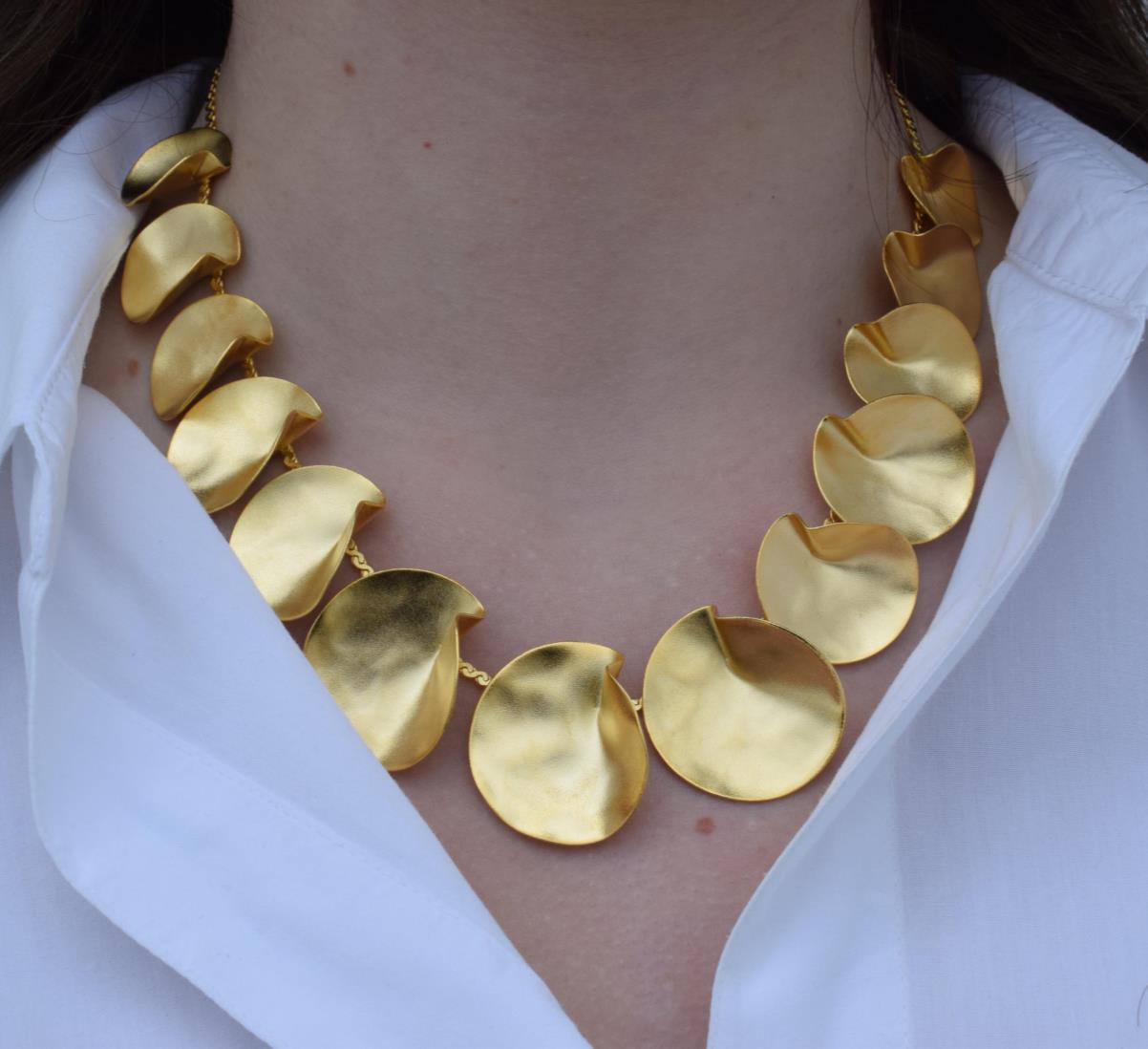 Amphitrite necklace – Greek hammered jewelry – available in 18K gold, silver, and rose gold plating