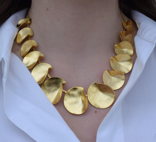 Amphitrite necklace – Greek hammered jewelry – available in 18K gold, silver, and rose gold plating
