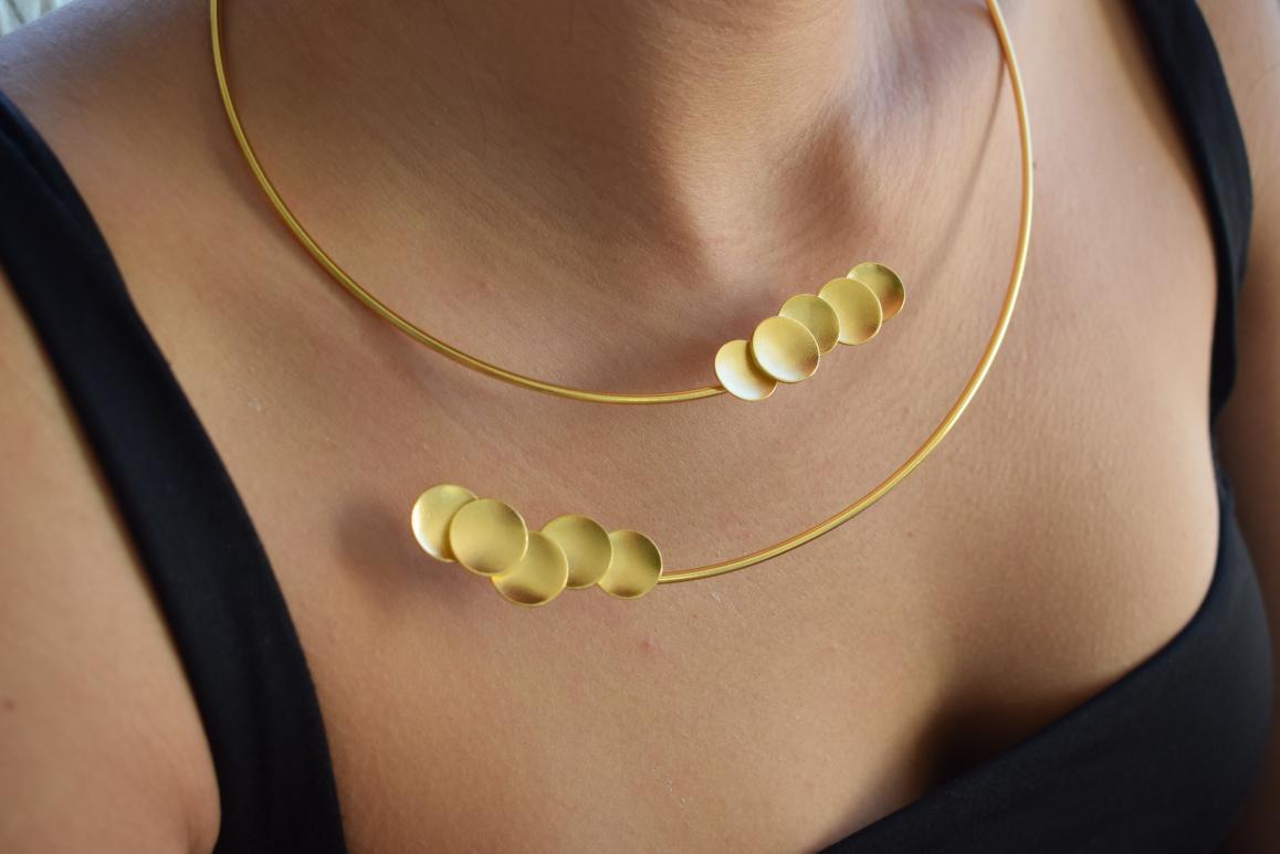 Leucothea Earrings – Handmade Greek hammered jewelry with cascading gold leaf design, available in 18K gold and silver plated.