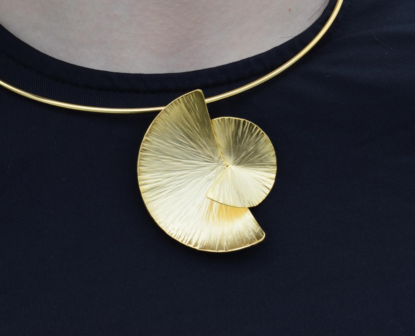 Kochlias necklace Greek hammered jewelry spiral seashell design in 18K gold, silver, and rose gold plated finish.