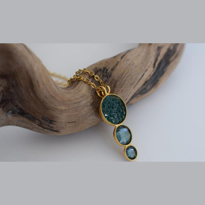 Seleni3 Necklace – Handmade Greek Hammered Jewelry in 18K gold or silver plated with triple crystal design inspired by the goddess Selene and moonlight.