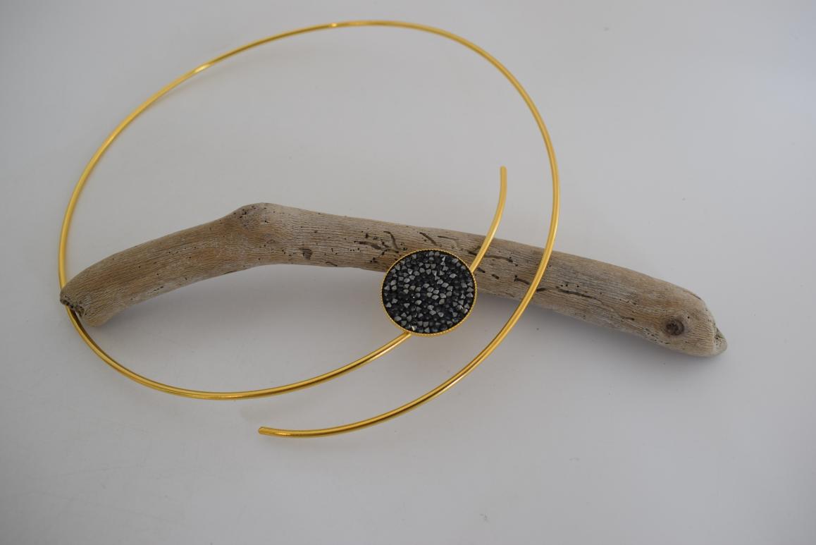 Galaxia Necklace – Handmade Greek hammered jewelry with Swarovski crystal detail, available in 18K gold or silver plated finish.