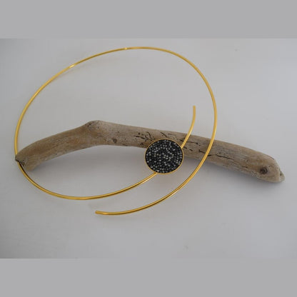 Galaxia Necklace – Handmade Greek hammered jewelry with crystal detail, available in 18K gold or silver plated finish.