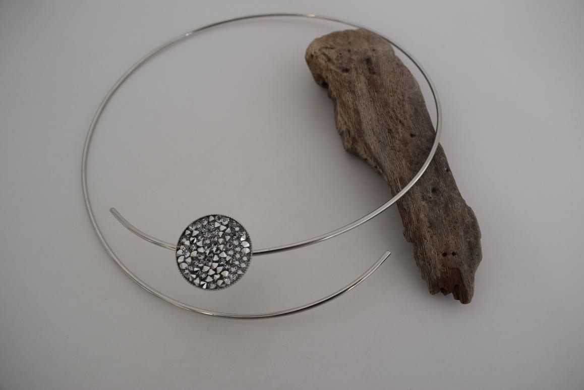 Galaxia Necklace – Handmade Greek hammered jewelry with Swarovski crystal detail, available in 18K gold or silver plated finish.