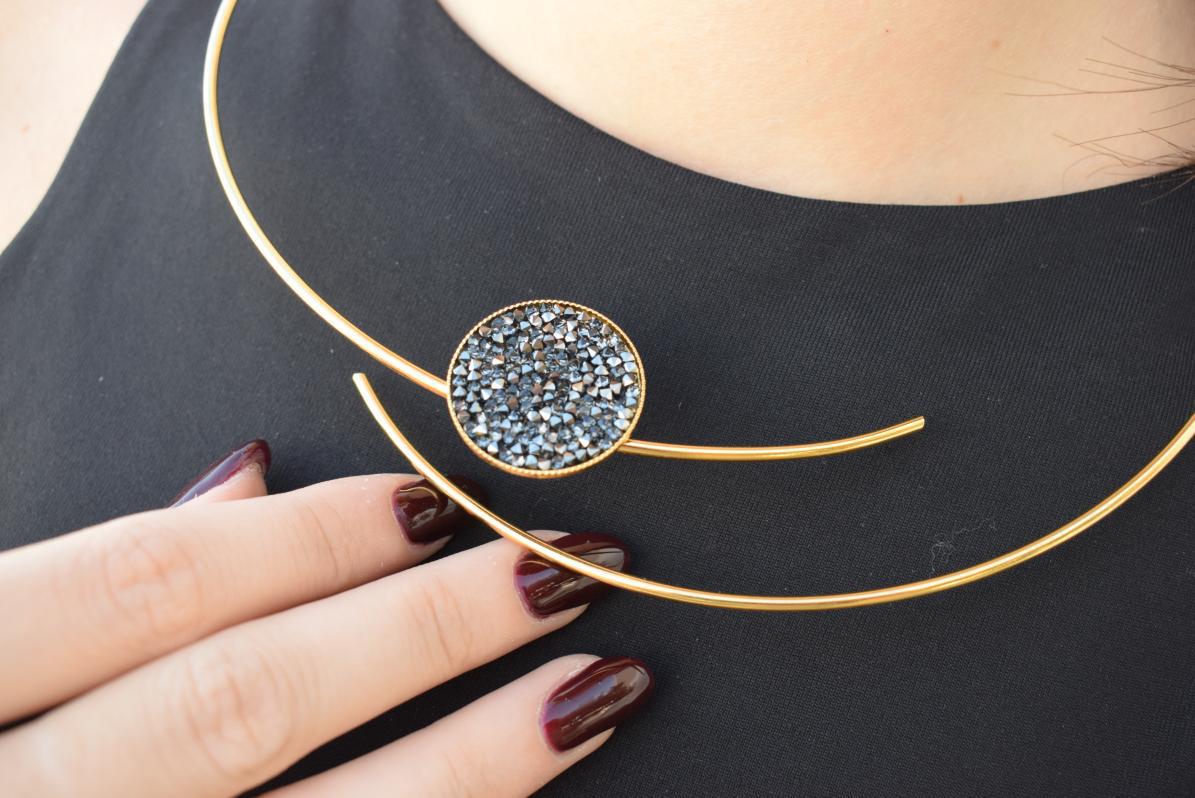 Galaxia Necklace – Handmade Greek hammered jewelry with Swarovski crystal detail, available in 18K gold or silver plated finish.