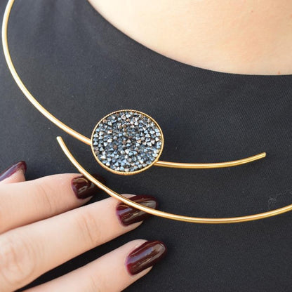 Galaxia Necklace – Handmade Greek hammered jewelry with crystal detail, available in 18K gold or silver plated finish.