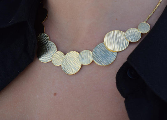 Krateras Necklace – Handmade Greek hammered necklace inspired by ancient krater shapes, available in 18K gold or silver plated finish.