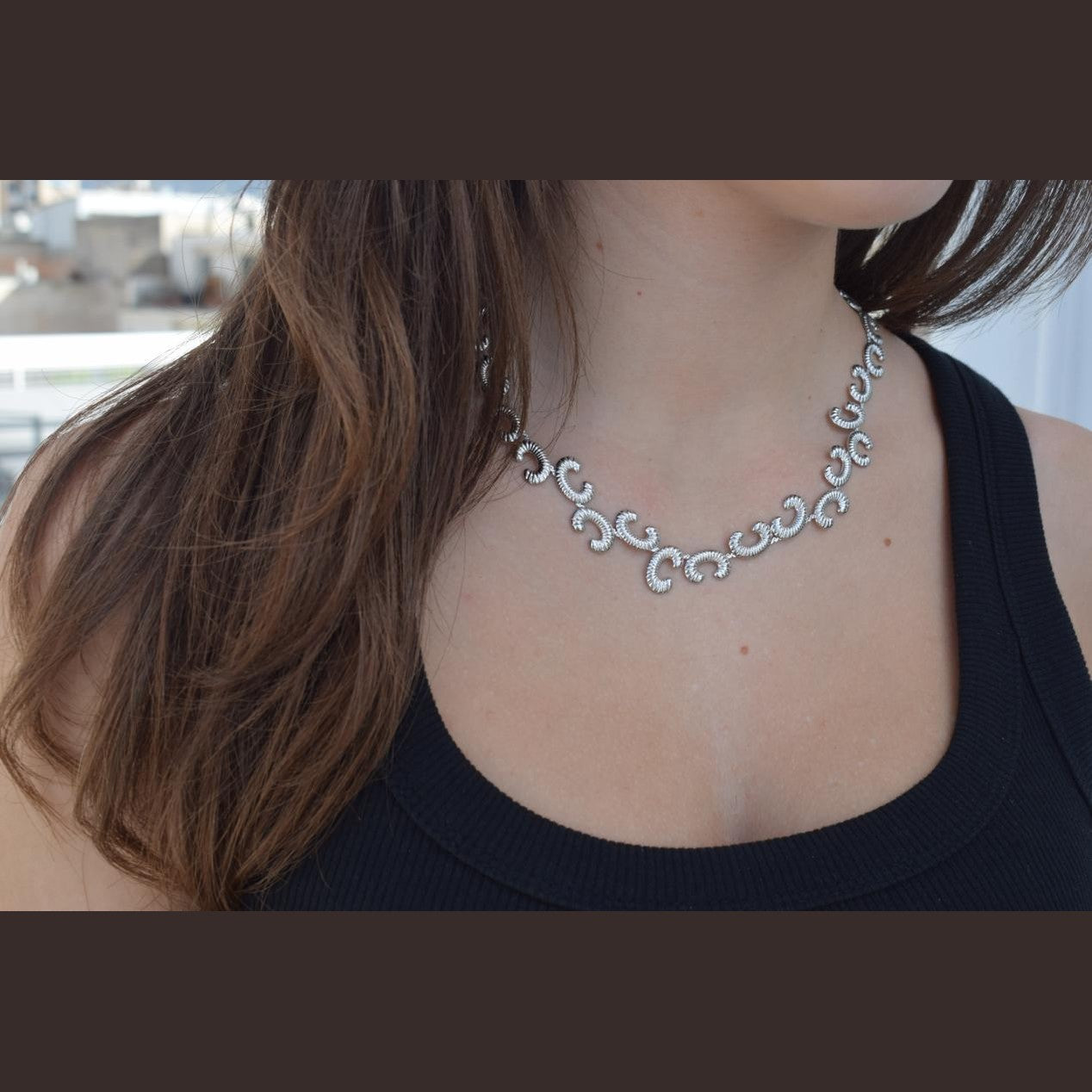 Ikaria Necklace – Handmade Greek hammered jewelry in 18K gold or silver plated with flowing design inspired by the island of Ikaria.
