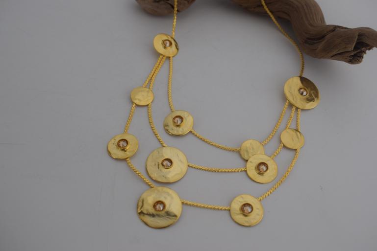 Epidavros Necklace – Handmade Greek hammered jewelry in 18K gold or silver plated with Swarovski crystals inspired by the ancient sanctuary of healing and art.