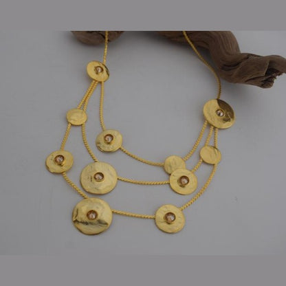 Epidavros Necklace – Handmade Greek hammered jewelry in 18K gold or silver plated with crystals inspired by the ancient sanctuary of healing and art.