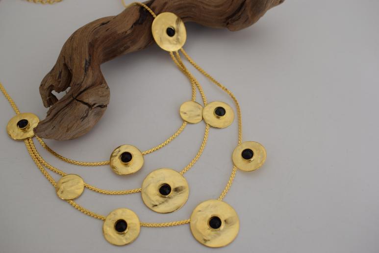 Epidavros Necklace – Handmade Greek hammered jewelry in 18K gold or silver plated with Swarovski crystals inspired by the ancient sanctuary of healing and art.