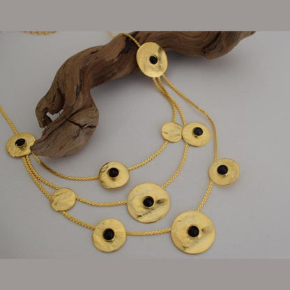 Epidavros Necklace – Handmade Greek hammered jewelry in 18K gold or silver plated with crystals inspired by the ancient sanctuary of healing and art.