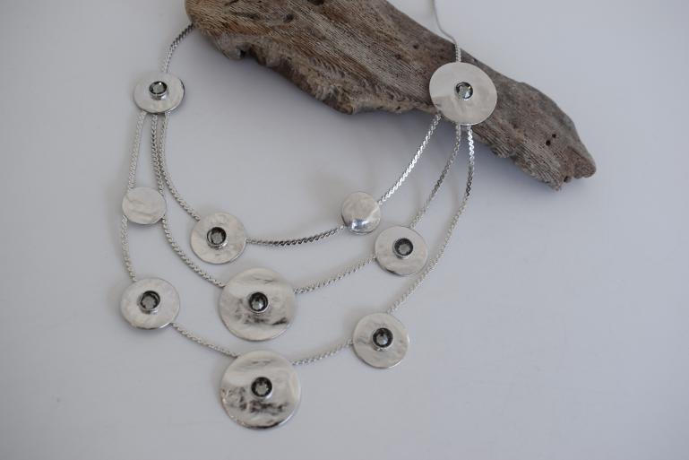 Epidavros Necklace – Handmade Greek hammered jewelry in 18K gold or silver plated with Swarovski crystals inspired by the ancient sanctuary of healing and art.