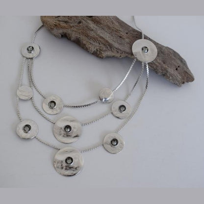 Epidavros Necklace – Handmade Greek hammered jewelry in 18K gold or silver plated with crystals inspired by the ancient sanctuary of healing and art.