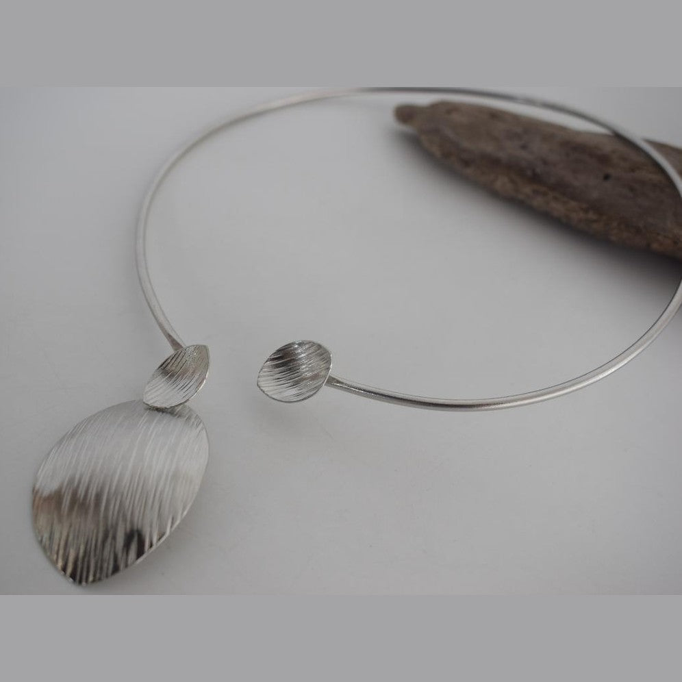 Ostraka II Necklace – Handmade Greek hammered jewelry in 18K gold or silver plated, inspired by ancient carved fragments with bold geometric texture.