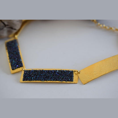 Ravdos necklace Greek hammered jewelry with crystals in 18K gold, silver, and rose gold plated finish.