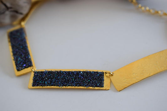 Ravdos necklace Greek hammered jewelry with Swarovski crystals in 18K gold, silver, and rose gold plated finish.