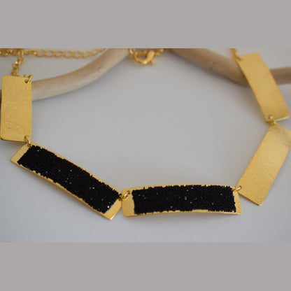 Ravdos necklace Greek hammered jewelry with crystals in 18K gold, silver, and rose gold plated finish.