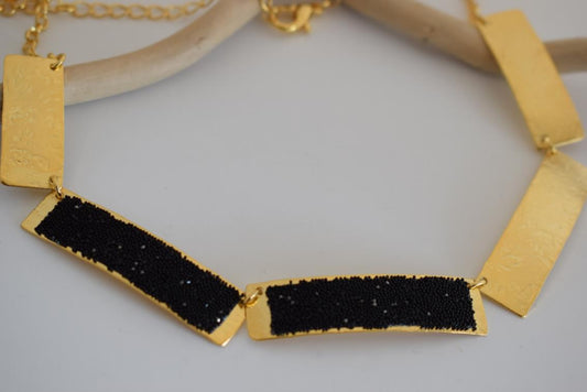 Ravdos necklace Greek hammered jewelry with Swarovski crystals in 18K gold, silver, and rose gold plated finish.