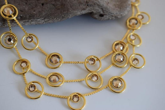 Tinos necklace with crystal – Greek hammered jewelry – 18K gold, silver, and rose gold plated