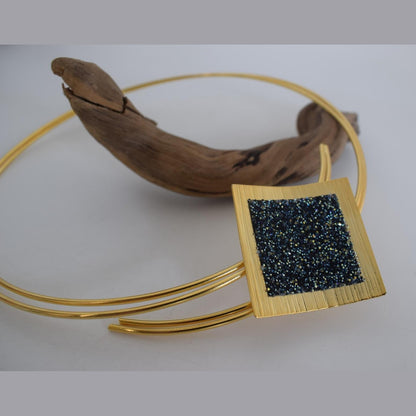 Thyra Necklace – Handmade Greek hammered jewelry with geometric pendant, available in 18K gold or silver plated finish.