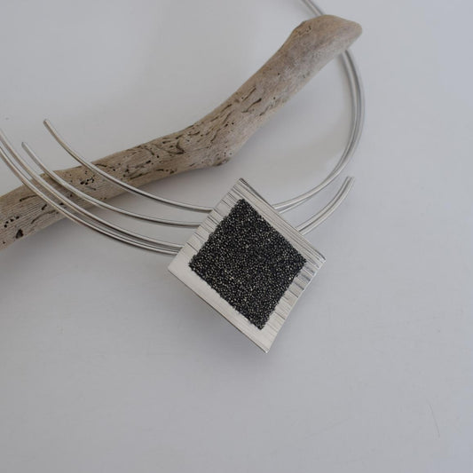 Thyra Necklace â Handmade Greek hammered jewelry with geometric Swarovski pendant, available in 18K gold or silver plated finish.