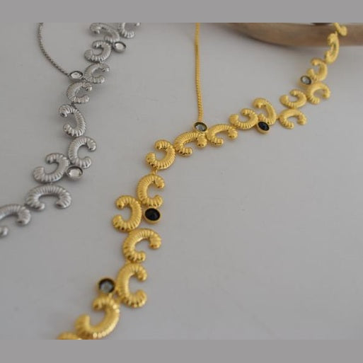 Ikaria Necklace – Handmade Greek hammered jewelry with crystals, available in 18K gold or silver plated finish.
