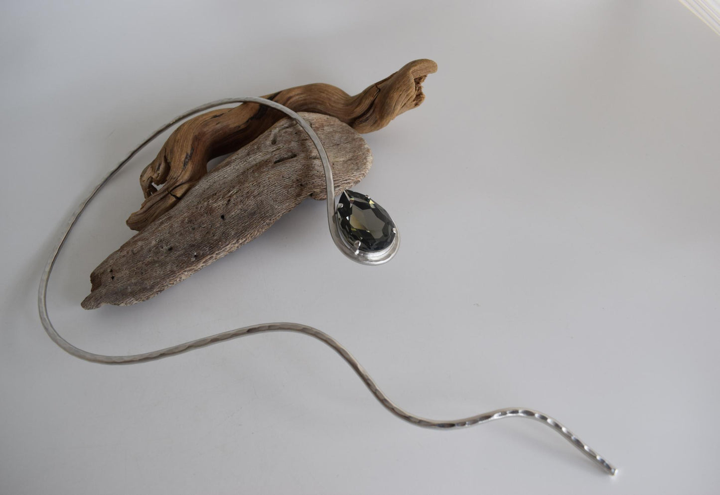 Aigle Necklace – Handmade Greek hammered jewelry with Swarovski crystal drop, available in 18K gold or silver plated finish.