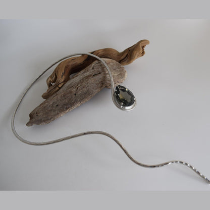 Aigle Necklace – Handmade Greek hammered jewelry with crystal drop, available in 18K gold or silver plated finish.
