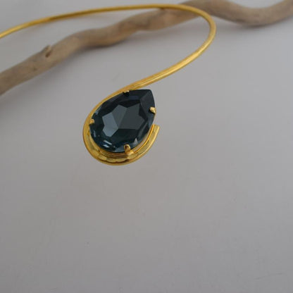 Aigle Necklace – Handmade Greek hammered jewelry with crystal drop, available in 18K gold or silver plated finish.