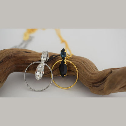 Helike Necklace – handmade Greek hammered jewelry with crystal and circular pendant, available in 18K gold, silver, and rose gold plated.