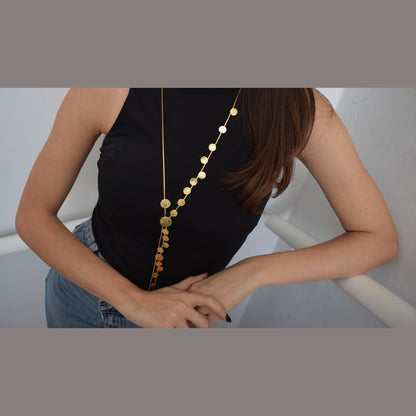 Krateras Necklace – Handmade Greek hammered jewelry with geometric circular design, available in 18K gold or silver plated finish.