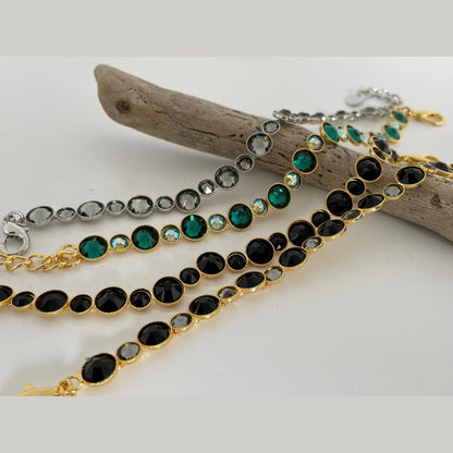 Tinos bracelet with crystal – Greek hammered jewelry – 18K gold, silver, and rose gold plated