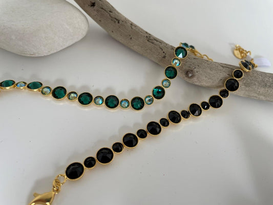 Tinos bracelet with crystal – Greek hammered jewelry – 18K gold, silver, and rose gold plated