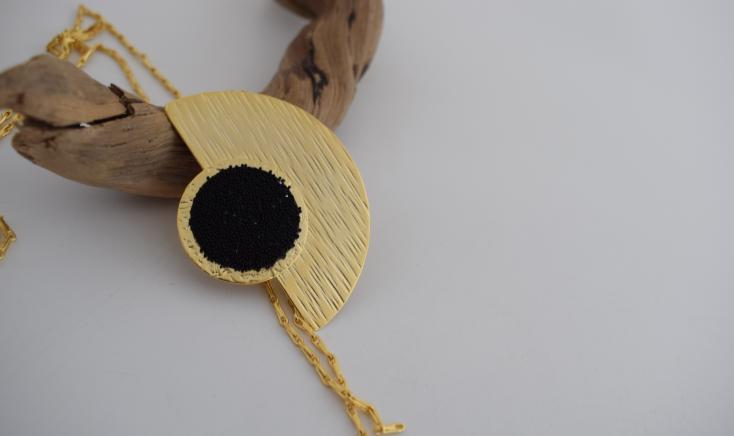 Handmade Orpheia necklace, Greek hammered jewelry with 18K gold or silver plated finish and central Swarovski crystal pendant.