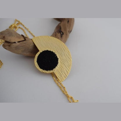 Handmade Orpheia necklace, Greek hammered jewelry with 18K gold or silver plated finish and central crystal pendant.