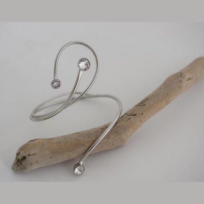 Tinos bracelet, handmade Greek hammered jewelry in 18K gold or silver plated with crystal stones on an open cuff design.