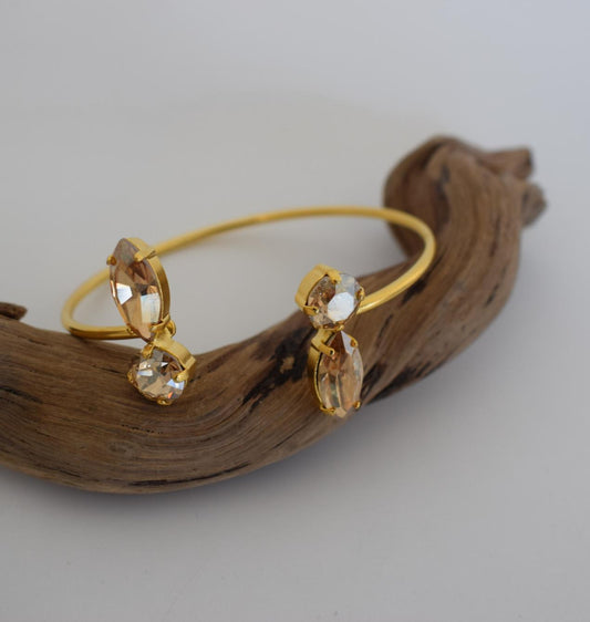 Santorini Bracelet – handmade Greek hammered jewelry with Swarovski crystals, available in 18K gold and silver plated.